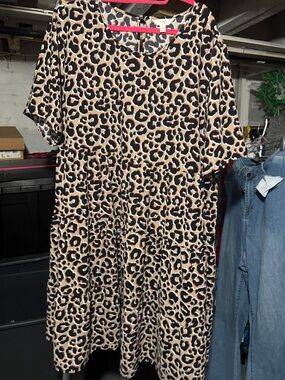 Terra & Sky Beige Black Leopard Tiered Dress